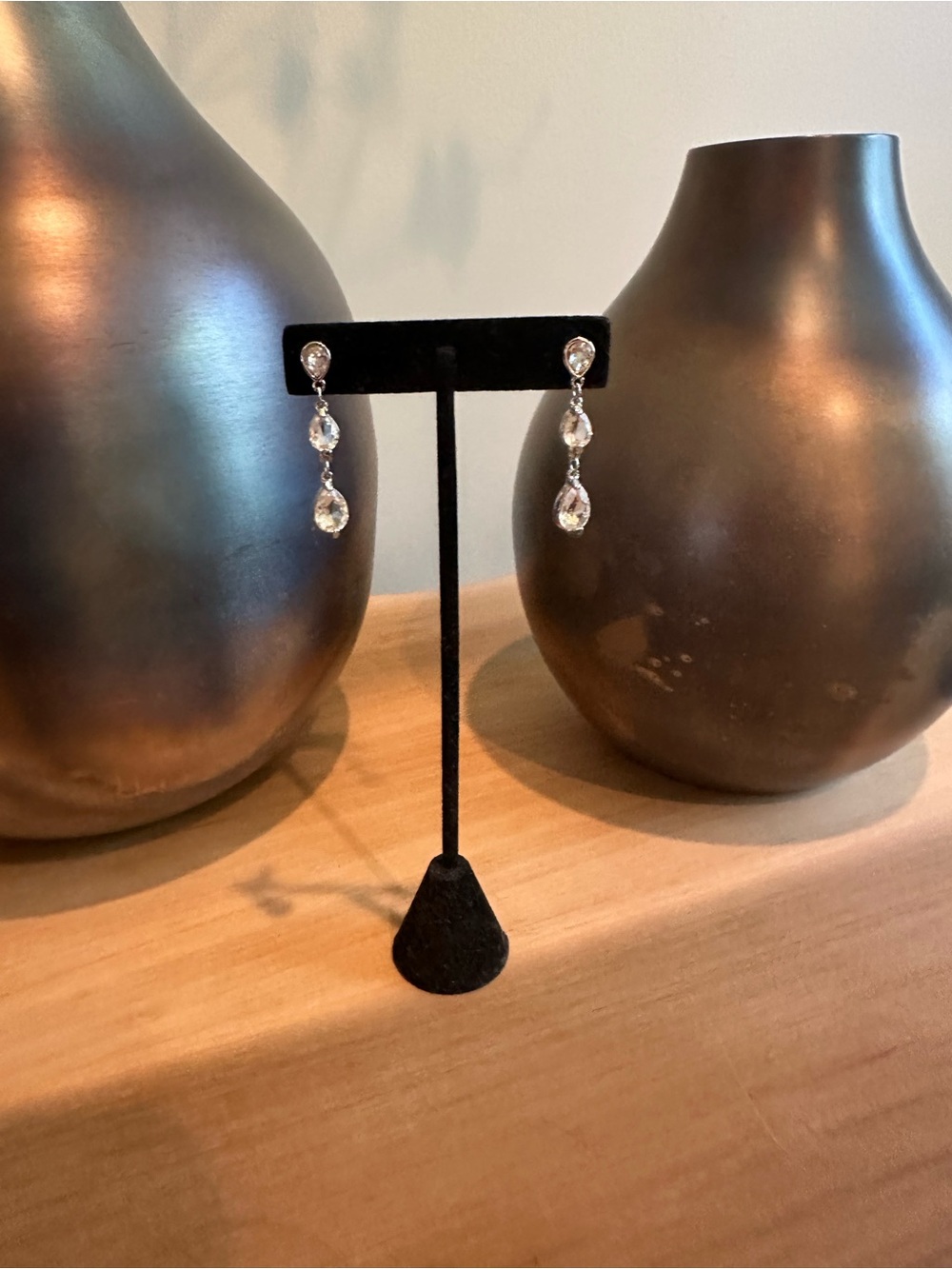 Swarovski Silver-Tone Clear Crystal Triple Drop Earrings - Picture 2 of 4